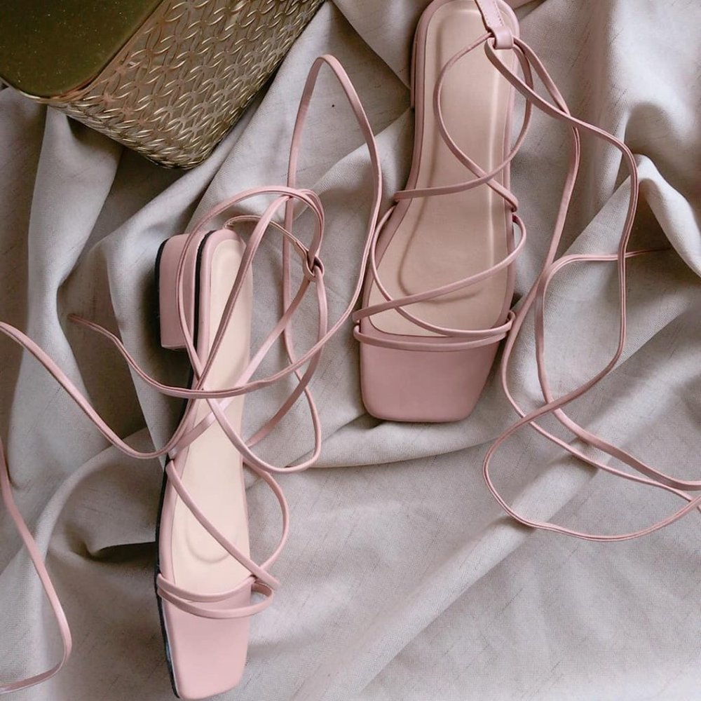 Gladiator and Lace Up Sandals (Brand New) in Old Rose/Nude Pink color